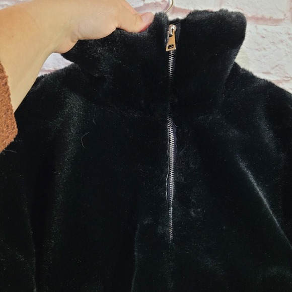 Zara Black Faux Fur Mock Neck Cropped Heavy Winter Jacket - Picture 3 of 13